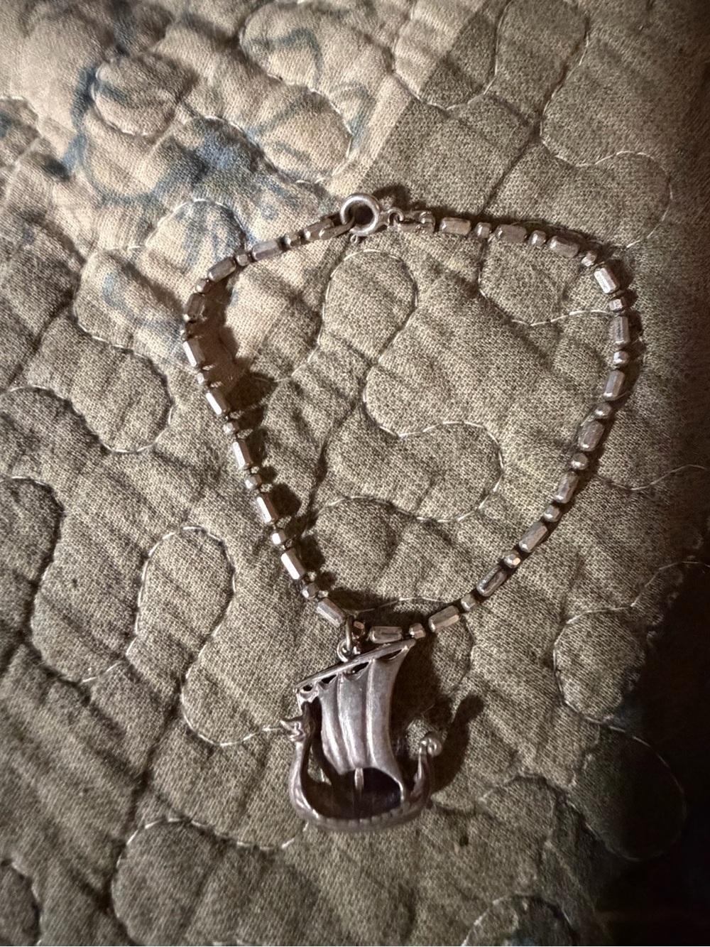 Vintage Sterling Silver Viking Ship Charm Bracelet